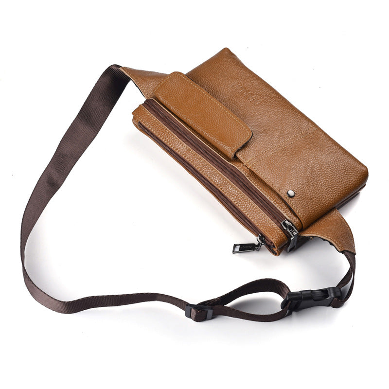 DEABOLAR new men's first-layer cowhide breast bag sports fanny pack multi-function mobile phone messenger bag delivery