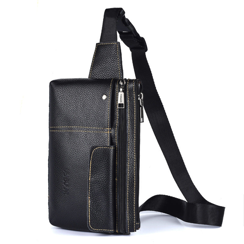 DEABOLAR new men's first-layer cowhide breast bag sports fanny pack multi-function mobile phone messenger bag delivery