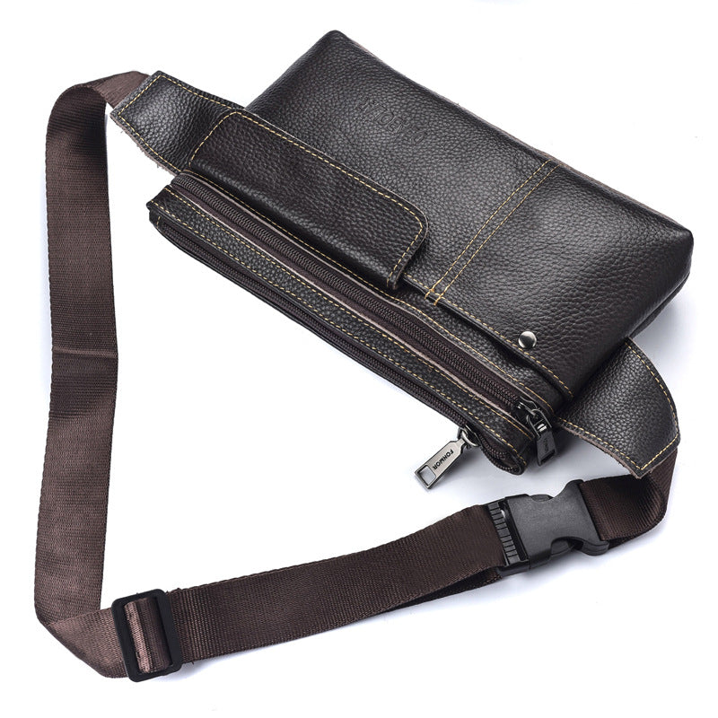 DEABOLAR new men's first-layer cowhide breast bag sports fanny pack multi-function mobile phone messenger bag delivery