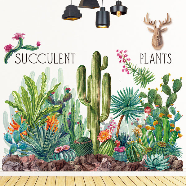 Decorative sticker green tropical plant cactus fresh living room bedroom bedside nordic wall ins wall sticker