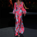 spring/summer new arrivals: european and american style fashionable printed dress - sexy v-neck, cinched waist, loose fit maxi dress