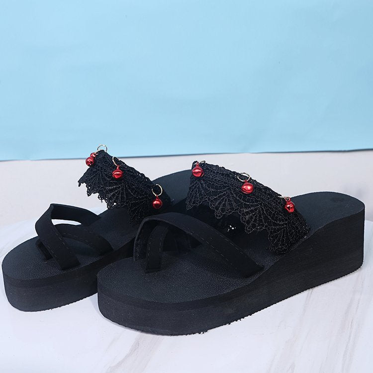 Bell 5cm flip flops women's summer fashion outwear thick sole flat heel vacation seaside women's beach slippers