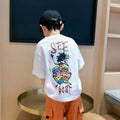 Summer boys' short-sleeve t-shirt, kids' round neck lycra top, comfortable base layer, loose-fit trendy style for mid-to-large children