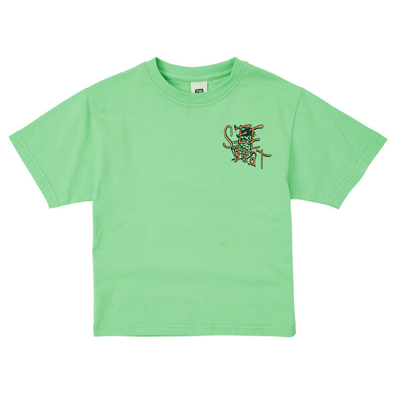Summer boys' short-sleeve t-shirt, kids' round neck lycra top, comfortable base layer, loose-fit trendy style for mid-to-large children
