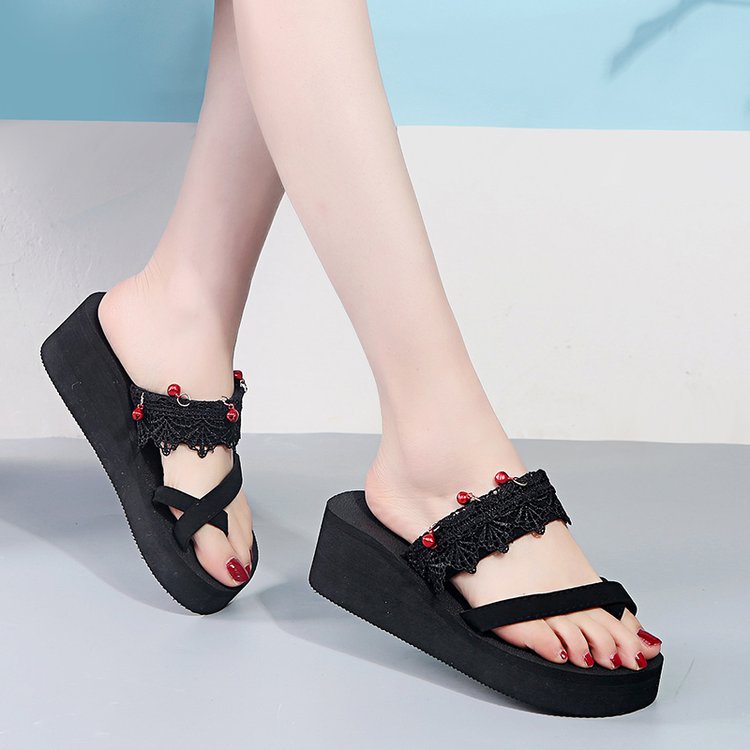 Bell 5cm flip flops women's summer fashion outwear thick sole flat heel vacation seaside women's beach slippers
