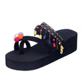 Summer tassel flower colorful women's flip-flops thick sole flat beach shoes tassel sandals wholesale