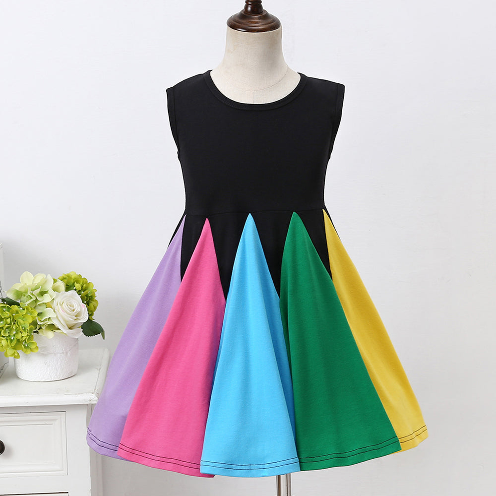 Wholesale girls' summer dresses for export:  new rainbow patchwork sleeveless princess dress for infants and toddlers