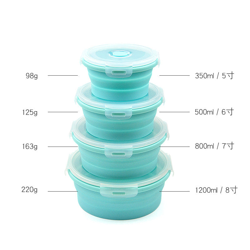 Portable folding lunch box, round silicone lunch box, microwave oven bento box, plastic refrigerator lunch box, fresh-keeping box.