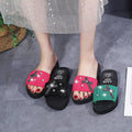 Summer open-toe rhinestone bow sandals - lightweight elastic band women's shoes - casual wedge heel mules