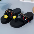 Summer tassel flower colorful women's flip-flops thick sole flat beach shoes tassel sandals wholesale