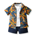 Summer kids' clothing: children's printed short-sleeve shirt, boys' t-shirt casual three-piece set, water festival floral shirt for kids