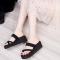 2024 summer new solid color high heel flip-flops women's fashion beach thick sole slip-on sandals