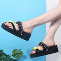 Summer tassel flower colorful women's flip-flops thick sole flat beach shoes tassel sandals wholesale