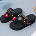 Summer tassel flower colorful women's flip-flops thick sole flat beach shoes tassel sandals wholesale