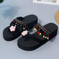Summer tassel flower colorful women's flip-flops thick sole flat beach shoes tassel sandals wholesale