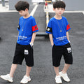 Boys'  summer outfit set: kids' sporty casual two-piece short sleeve set for mid-to-large children, collegiate style