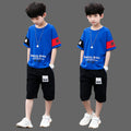 Boys'  summer outfit set: kids' sporty casual two-piece short sleeve set for mid-to-large children, collegiate style