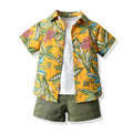 Summer kids' clothing: children's printed short-sleeve shirt, boys' t-shirt casual three-piece set, water festival floral shirt for kids