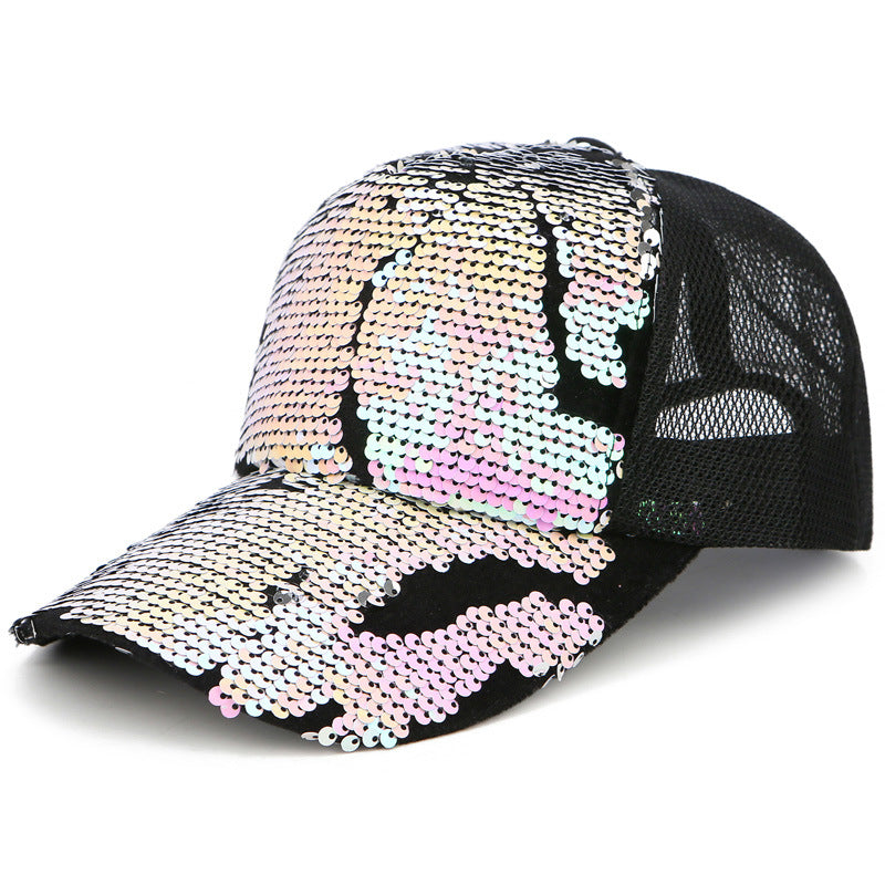 2023 new Korean version hat women's sequins baseball cap fashion gauze outdoor visor casual cap wholesale