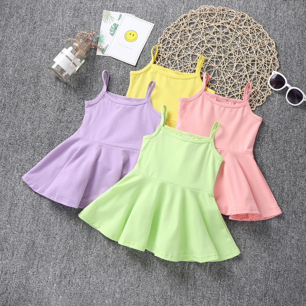 Export knitting small and medium children new arrival princess pure cotton suspender pure colordress