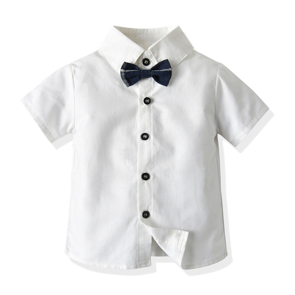 Wholesale summer new arrivals: children's clothing sets - kids' short-sleeve t-shirt & plaid overalls two-piece outfit