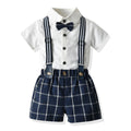 Wholesale summer new arrivals: children's clothing sets - kids' short-sleeve t-shirt & plaid overalls two-piece outfit