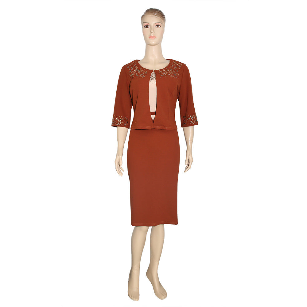 supply of african women's clothing    two-piece set hot stamping printing small suit dress