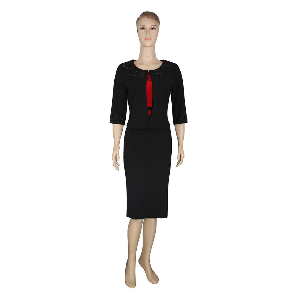 supply of african women's clothing    two-piece set hot stamping printing small suit dress