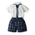 Wholesale summer new arrivals: children's clothing sets - kids' short-sleeve t-shirt & plaid overalls two-piece outfit