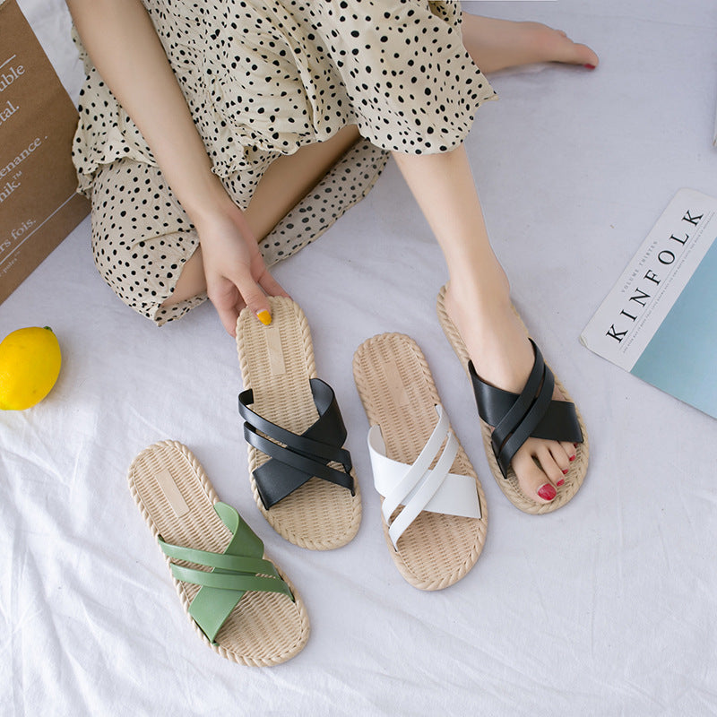 2024 summer new korean style versatile trendy slippers, popular flat bottom one-shoe-two-wear non-slip beach roman sandals for women