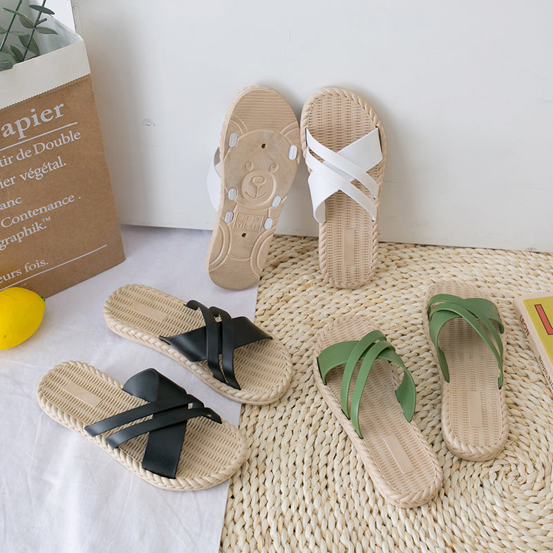 2024 summer new korean style versatile trendy slippers, popular flat bottom one-shoe-two-wear non-slip beach roman sandals for women