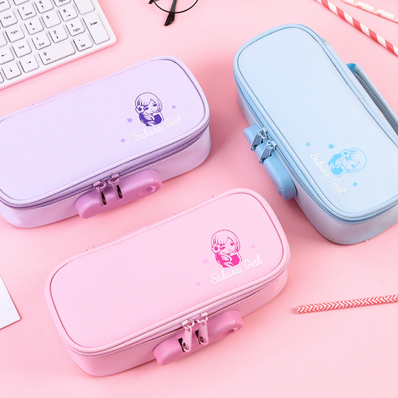 Cross-border password lock pencil bag, large capacity four-layer multi-functional stationery bag, simple anti-theft stationery box for primary and secondary school students