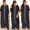 export  african women's clothing   solid color loose fit multi-color print batwing sleeve dress
