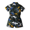 Summer new children's outfit set, kids' printed short-sleeve casual set, hawaiian vacation outfit, in-stock baby suit