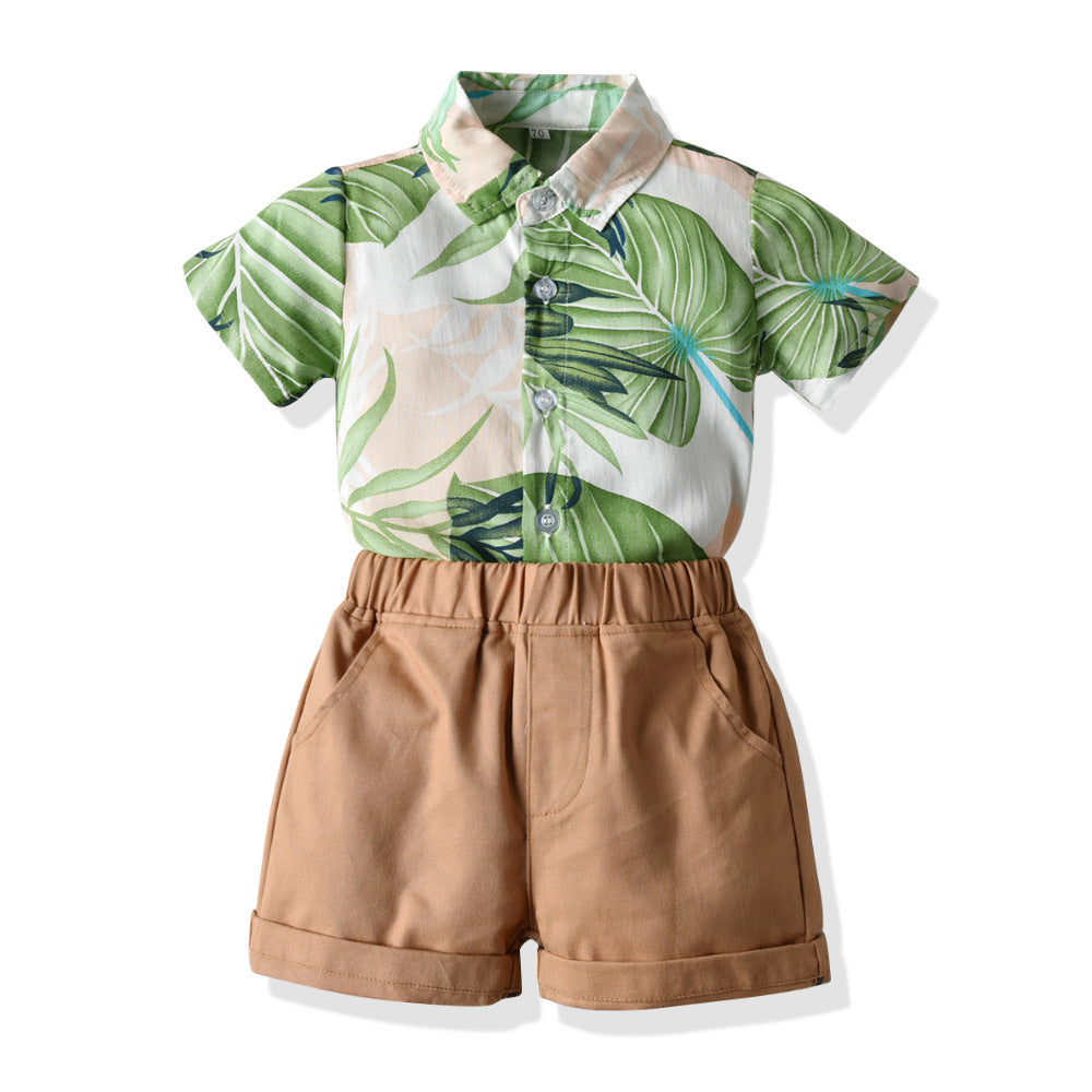 European and american style ins-inspired boys' printed short-sleeve and shorts two-piece outfit - kids' clothing cross-border baby set