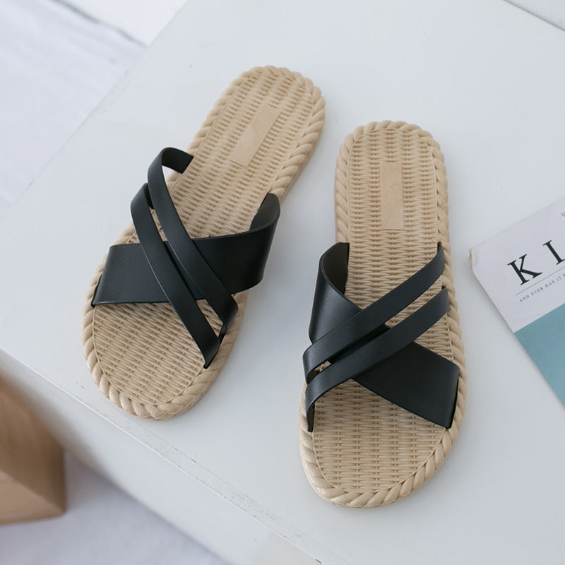 2024 summer new korean style versatile trendy slippers, popular flat bottom one-shoe-two-wear non-slip beach roman sandals for women