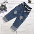 Amazon 2020 new black letter print t-shirt + button-fly distressed denim jeans with belt set