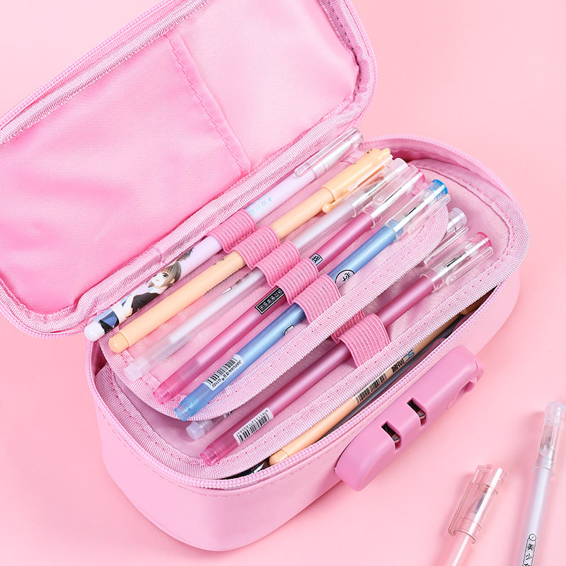 Cross-border password lock pencil bag, large capacity four-layer multi-functional stationery bag, simple anti-theft stationery box for primary and secondary school students