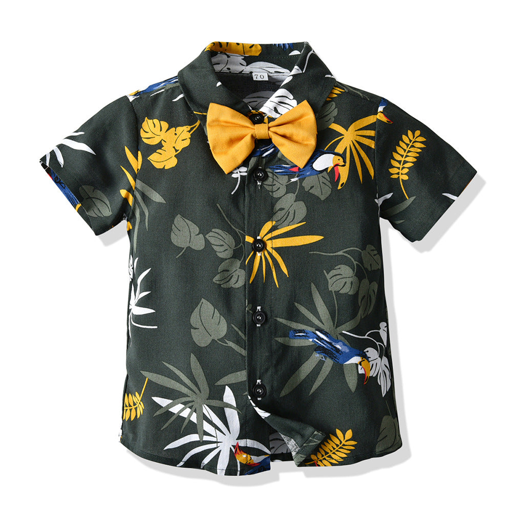 Summer new children's outfit set, kids' printed short-sleeve casual set, hawaiian vacation outfit, in-stock baby suit