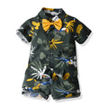 Summer new children's outfit set, kids' printed short-sleeve casual set, hawaiian vacation outfit, in-stock baby suit