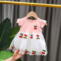 Baby girl summer short-sleeved dress with embroidered tulle overlay – stylish girls' dresses, direct from the manufacturer