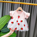 Baby girl summer short-sleeved dress with embroidered tulle overlay – stylish girls' dresses, direct from the manufacturer