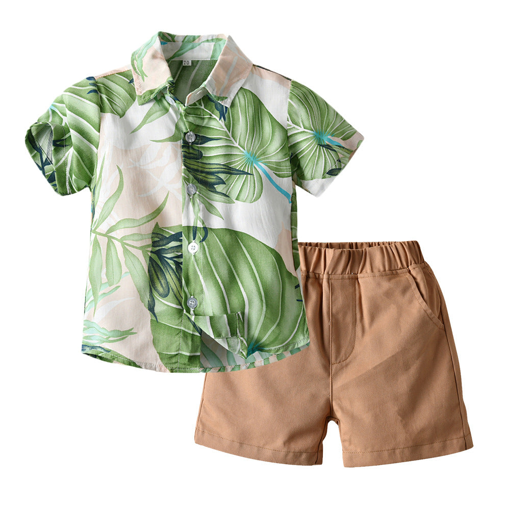 European and american style ins-inspired boys' printed short-sleeve and shorts two-piece outfit - kids' clothing cross-border baby set