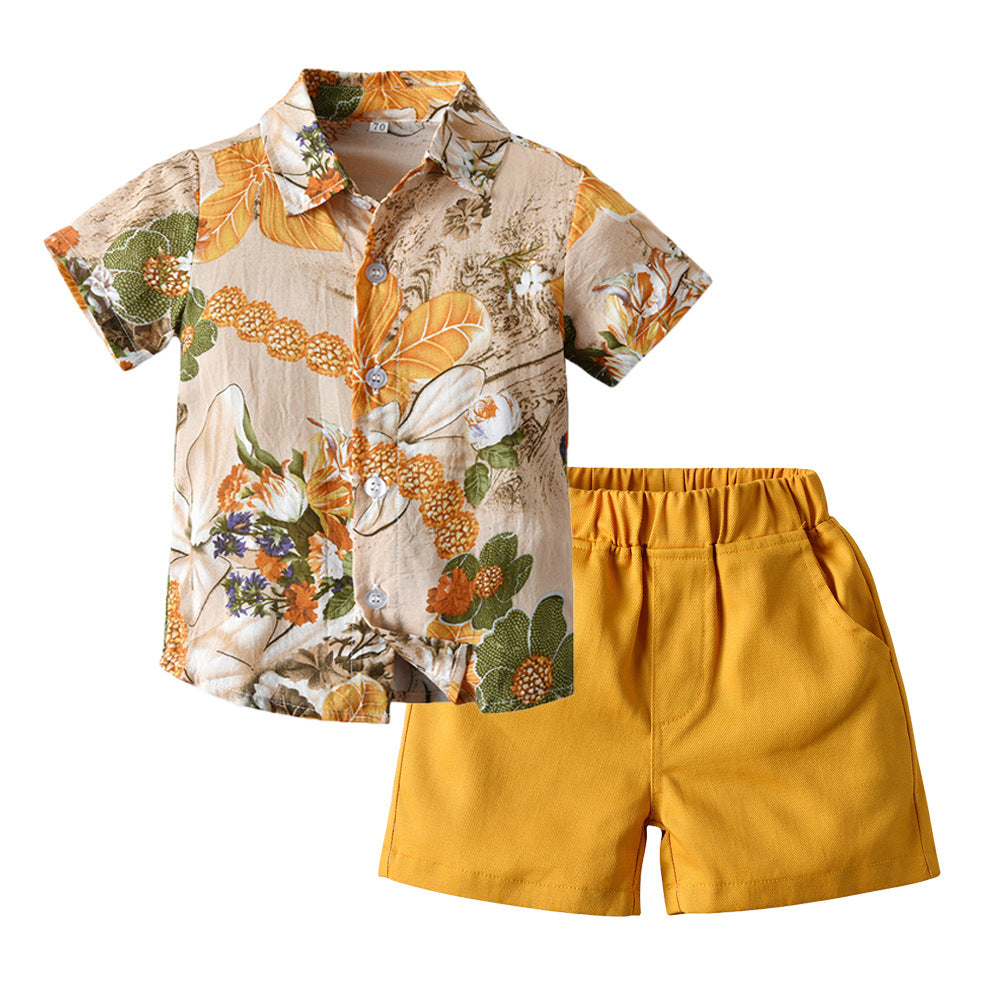 European and american style ins-inspired boys' printed short-sleeve and shorts two-piece outfit - kids' clothing cross-border baby set