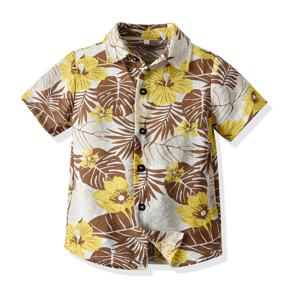 New summer collection: boys' floral shirt & british style shorts - casual two-piece set for kids