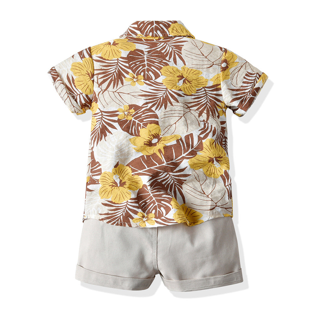 New summer collection: boys' floral shirt & british style shorts - casual two-piece set for kids