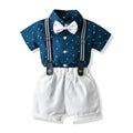 European and american style summer kids' clothing: star print short-sleeve overalls and shorts gentleman set wholesale baby set