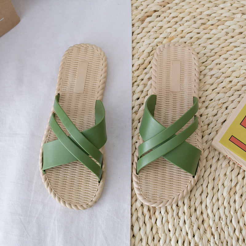 2024 summer new korean style versatile trendy slippers, popular flat bottom one-shoe-two-wear non-slip beach roman sandals for women