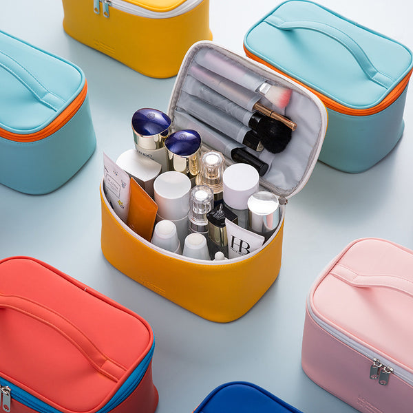 Korean PU portable cosmetic bag ins style, portable travel skin care products, female cute toilet bag, cosmetic storage bag