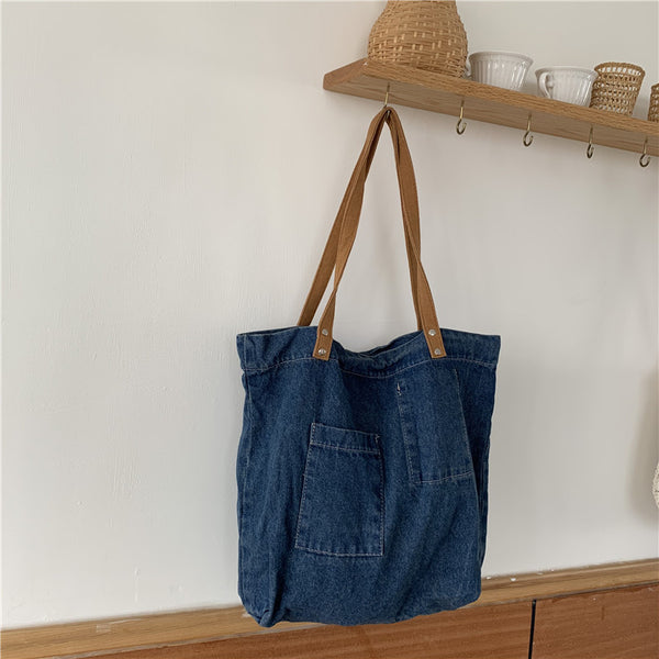 Bag women's bag new Korean version Mori women's Japanese literary and artistic washed denim shoulder handbag large-capacity canvas bag